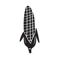 handgezeichneter Mais, schwarzes Doodle-Gemüse. vektor