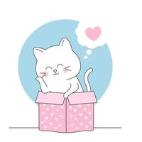 en söt glad katt sitter i den rosa lådavektorn vektor