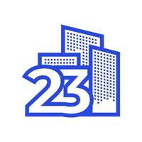 nummer 23 med byggnadslogotyp design vektor grafisk symbol ikon illustration kreativ idé
