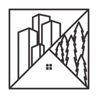 linien stadtgebäude mit bäumen hipster logo symbol vektor icon illustration grafikdesign