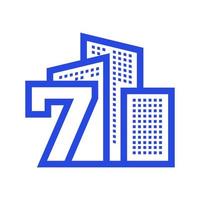 nummer 7 sju med byggnad egendom lägenhet logo design vektor grafisk symbol ikon illustration kreativ idé