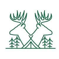 Linien Hirsch mit Baumkiefer und Lagerzelt Logo Symbol Vektor Icon Illustration Grafikdesign