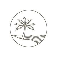 hipster kokospalm på kusten logotyp design, vektor grafisk symbol ikon illustration kreativ idé