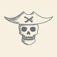 gravera mänskligt huvud skalle med hatt pirater logotyp design vektor ikon symbol grafisk illustration