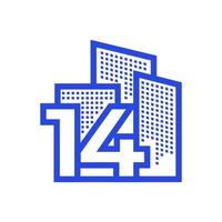 Nummer 14 mit Wohnung Logo Design Vektorgrafik Symbol Symbol Illustration kreative Idee vektor