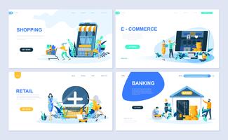 Satz der Zielseitenvorlage für Online-Shopping, E-Commerce, Einzelhandel, Internet-Banking. Flache Konzepte der modernen Vektorillustration verzierten Leutecharakter für Website und bewegliche Websiteentwicklung. vektor