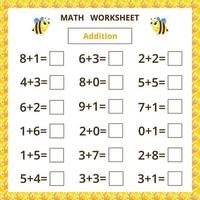 Mathe-Arbeitsblatt.Addition.Lernspiel für Kinder. vektor