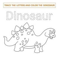 spåra bokstäverna och färglägg dinosaur.game för barn. vektor
