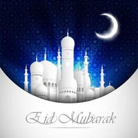 eid mubarak hintergrund mit moscheenansicht nacht vektor