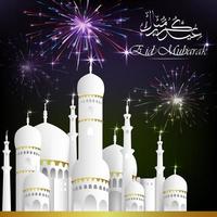 eid mubarak glücklicher eid-hintergrund mit moschee vektor