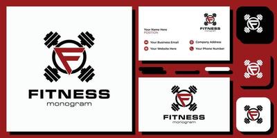 Fitness-Symbol Anfangsbuchstaben Schriftart Barbell Kreis mit Visitenkartenvorlage vektor