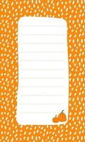 niedliche vektornotizlistenvorlage für kinder. Memo-Karte auf orangefarbenem Hintergrund mit Kürbissen im handgezeichneten Cartoon-Stil. Schreibwaren, Stundenplan, Liste, Stundenplan, außerschulische Aktivitäten vektor