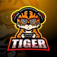 tiger game player maskot esport logo design vektor