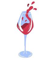 Glas Rotwein. alkoholisches Getränk. Rotwein spritzt aus einem Glas. perfekt für Poster, Druckdesign, Bar-Menü-Design. vektorkarikaturillustration lokalisiert auf dem weißen hintergrund. vektor