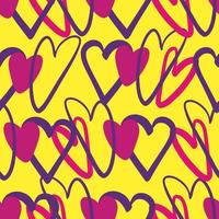seamless mönster med hjärta kärlek symbol i violett-rosa färg på gul bakgrund vektor