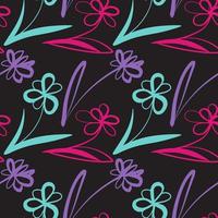 Nahtloses Muster mit abstrakten Blumen in violetter Farbe auf schwarzem Hintergrund vektor