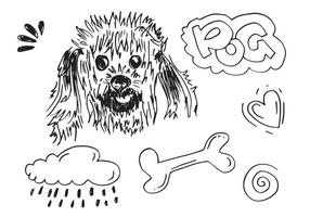 handzeichnung von niedlichem hund, wolke, hundeknochen und herz für designkonzept vektor