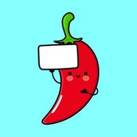 süße lustige Chilischote mit Poster. vektor hand gezeichnete karikatur kawaii charakter illustration symbol. isoliert auf blauem Hintergrund. Happy Chili Pepper denken Konzept