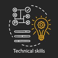 Symbol für das Kreidekonzept der technischen Fähigkeiten. Macht des Wissens, Lernprozess, Selbstbildungsidee. Tafel-Strategieskizze. logisches Denken technische Denkweise Vektor isolierte Tafelillustration