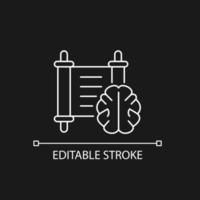 Philosophie weißes lineares Symbol für dunkles Thema. Gehirn vor dem Hintergrund des alten Manuskripts. dünne linie anpassbare illustration. isoliertes Vektorkontursymbol für den Nachtmodus. editierbarer Strich vektor