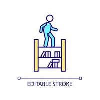 hoppa på bokhyllor rgb färgikon. klättra inte på möbler. beteendeproblem. begränsning av utrymningsrum. isolerade vektor illustration. enkel fylld linjeteckning. redigerbar linje. arial teckensnitt som används