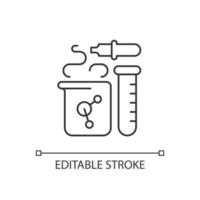 Lineares Symbol für Chemie. chemische reaktion im becher. Reagenzglas, Pipette. Laborgeräte. dünne linie anpassbare illustration. Kontursymbol. Vektor isoliert Umrisszeichnung. editierbarer Strich