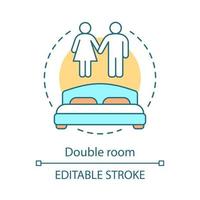 Symbol für das Konzept des Doppelzimmers. Hotelsuite für Paare. Unterkunft mit Doppelbett. Herberge, Schlafsaal-Buchungsidee, dünne Linie Illustration. Vektor isoliert Umrisszeichnung. editierbarer Strich