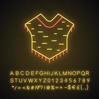 Symbol für Poncho-Neonlicht. südamerikanische traditionelle kleidung. Umhang aus Wolle mit Fransen. leuchtendes zeichen mit alphabet, zahlen und symbolen. vektor isolierte illustration