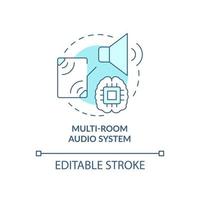 Multiroom-Audiosystem türkisfarbenes Konzeptsymbol. intelligente technologie abstrakte idee dünne linie illustration. kabellose Lautsprecher. isolierte Umrisszeichnung. editierbarer Strich. Arial, unzählige pro-fette Schriftarten verwendet vektor