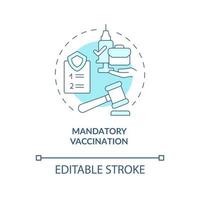 Symbol für das blaue Konzept der obligatorischen Impfung. schutz vor covid abstrakter idee dünne linienillustration. lokale und staatliche Vorschriften. Vektor isolierte Umrissfarbe Zeichnung. editierbarer Strich