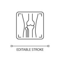 Lineares Symbol für Arthritis-Röntgenstrahl. Darstellung der Gelenkdeformität. Diagnose Arthrose. medizinische Bildgebung. dünne linie anpassbare illustration. Kontursymbol. Vektor isoliert Umrisszeichnung. editierbarer Strich