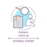pediatrisk check-up koncept ikon. fysisk undersökning av barnet. barnhälsoinspektion. barn vårdcentral idé tunn linje illustration. vektor isolerade konturritning. redigerbar linje