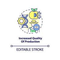 ökad kvalitet på produktionskonceptet ikon. ökande gröda standard abstrakt idé tunn linje illustration. isolerade konturritning. redigerbar linje. roboto-medium, otaliga pro-bold typsnitt som används vektor