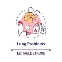 lungproblem koncept ikon. luftvägssjukdom. bronkit symptom. kronisk astma. sjukgymnastik abstrakt idé tunn linje illustration. vektor isolerade kontur färgritning. redigerbar linje