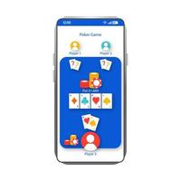 Pokerspiel-App-Smartphone-Schnittstellenvektorvorlage. mobile Casino-App-Seite weißes Design-Layout. Bildschirm für Spielerwetten. flache ui für unterhaltung, glücksspielanwendung. Anzeige des Wetttelefons vektor