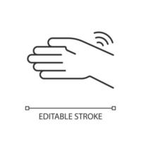 Handgelenke Rheuma lineares Symbol. Gelenksteife. eingeschränkte Handbewegung. Schmerzen in den Handgelenksknochen. dünne linie anpassbare illustration. Kontursymbol. Vektor isoliert Umrisszeichnung. editierbarer Strich