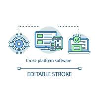 Symbol für das plattformübergreifende Softwarekonzept. Responsive Anwendungsentwicklung Geschäftsidee Thin Line Illustration. adaptive App, Computerprogrammierung. Vektor isoliert Umrisszeichnung. editierbarer Strich