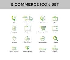 uppsättning e-handel enkel ikonuppsättning kundvagn färgglad, leverans, säker betalning, kreditkort etc vektor