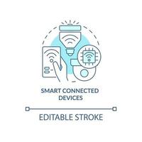 smarta anslutna enheter turkos konceptikon. hemautomationssystem abstrakt idé tunn linje illustration. isolerade konturritning. redigerbar linje. arial, otaliga pro-bold typsnitt som används vektor