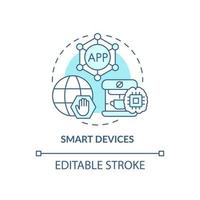 Symbol für das türkisfarbene Konzept intelligenter Geräte. innovative technologie abstrakte idee dünne linie illustration. Heimzubehör. isolierte Umrisszeichnung. editierbarer Strich. Arial, unzählige pro-fette Schriftarten verwendet vektor