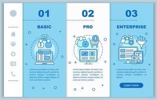 digitala marknadsföringsverktyg prenumeration onboarding mobila webbsidor vektor mall. responsiv smartphone webbplats gränssnitt idé, linjära illustrationer. webbsida genomgång steg skärmar. färg koncept