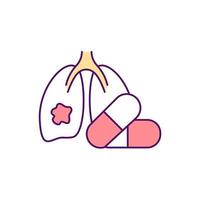 RGB-Farbsymbol für die Behandlung von Lungeninfektionen. Antibiotika Verbrauch. Behandlung von bakterieller und viraler Lungenentzündung mit Medikamenten. Medikamente gegen Lungenerkrankungen. isolierte Vektorillustration. einfache gefüllte Strichzeichnung vektor