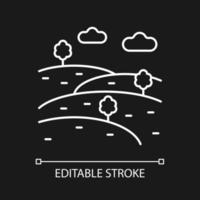 kullar vit linjär ikon för mörkt tema. naturlig höjd. landformation upphöjd över ytan. tunn linje anpassningsbar illustration. isolerade vektorkontursymbol för nattläge. redigerbar linje vektor