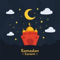 ramadan kareem illustration med halvmåne och moské koncept. platt design tecknad stil vektor