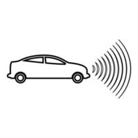 bilradio signaler sensor smart teknik autopilot front riktning kontur kontur linje ikon svart färg vektor illustration bild tunn platt stil