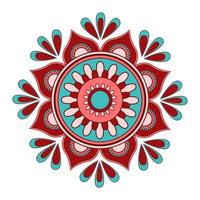 Mandala-Vektor. ein symmetrisches rundes rotes und blaues Ornament. ethnische Auslosung vektor