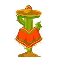 kaktus i poncho och sombrero. mexikansk karaktär. vektor