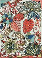 Schwarz-weiße, dünne, handgezeichnete Postkarte mit tropischen Blumen, Dschungel, Palmblättern, tropischem Garten. Malbuch Seite. vektor