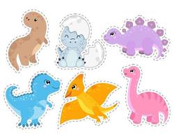 eine Reihe von Aufklebern für Kinder, gezeichnete lustige süße Baby-Dinosaurier. Dekor für die Dekoration von Feiertagen, Geburtstagsfeiern