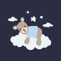 söt babybjörn sover på ett moln. vektor illustration.